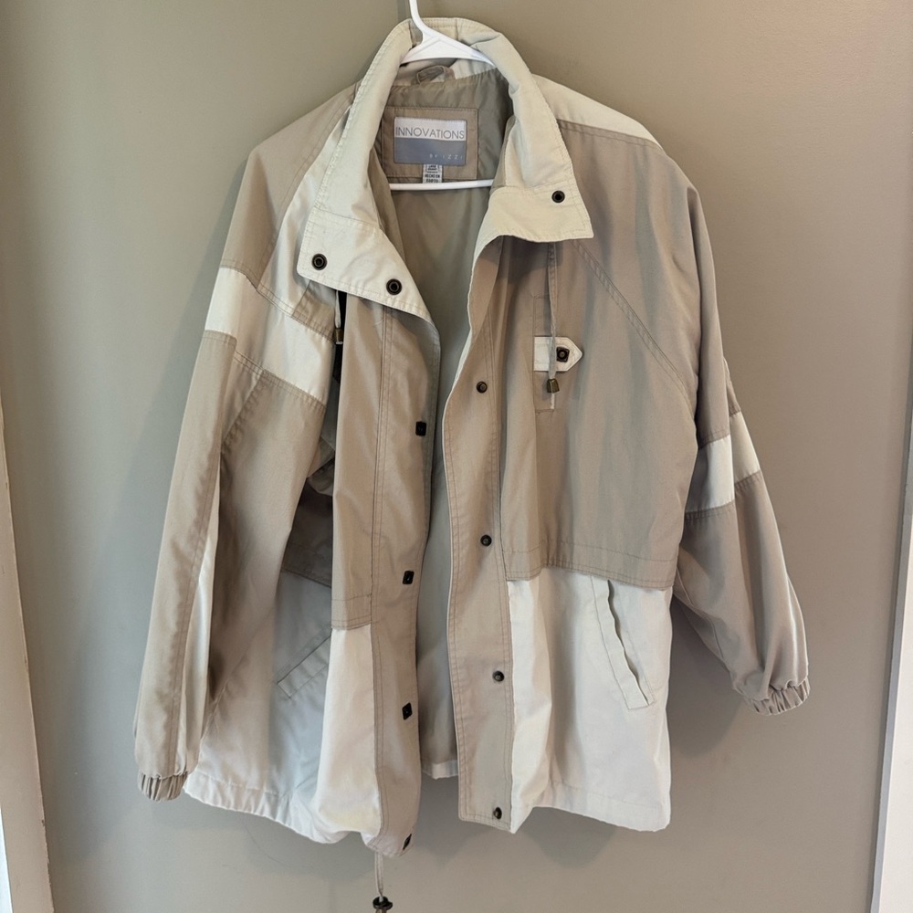 Men's Beige and White Raincoat
